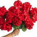 4 Bundles 15'' Artificial Geraniums Silk Flowers for Outdoors UV Resistant Home Decor Garden Look Real (4, Red)