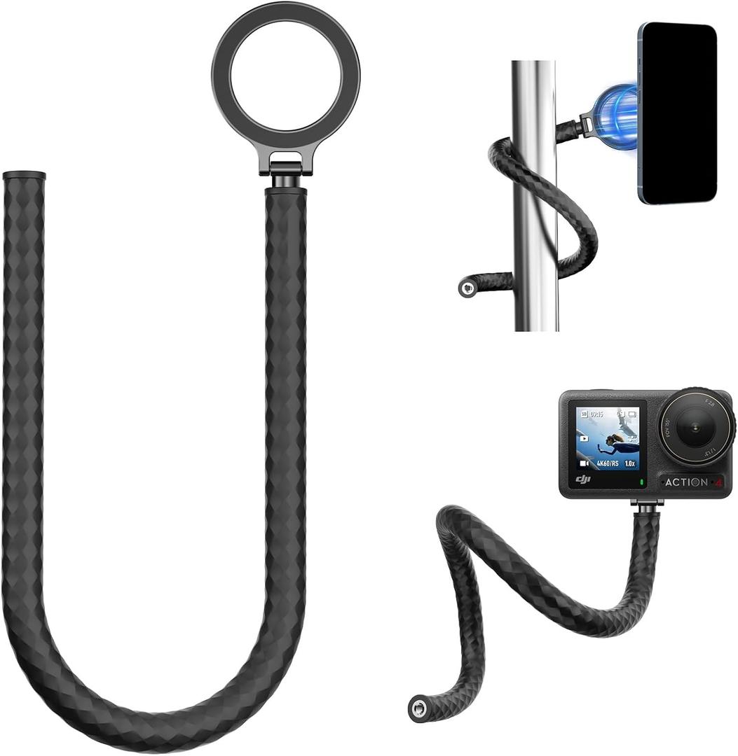 Magnetic Flexible Mount Clamp for Phones, GoPro Insta360, Bike, Boat, Tube, Treadmill, Stroller, Car, Desk, Tripod Stand Monkey Tail Mount Neck Holder Selfie Stick