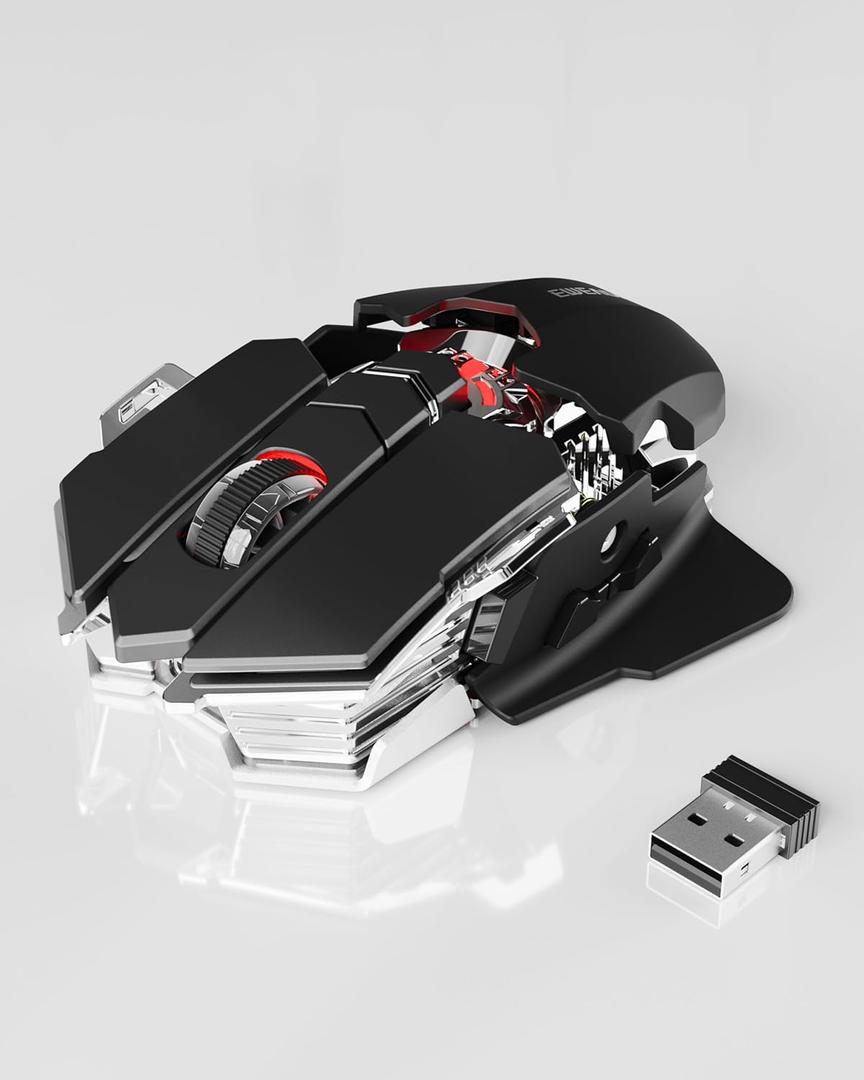 EWEADN G5 Wireless Gaming mouse, 12800 Adjustable DPI Ergonomic Mouse with 6 RGB Backlit Modes, Rapid Fire Key, 9 Programmable Macro Buttons, Rechargeable Bluetooth Mouse for PC/Mac/Laptop - Black