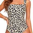 Daci Leopard One Piece Swimsuit Tummy Control - Women Bathing Suit with Retro Square Neck Full Coverage Swimwear 2026, S