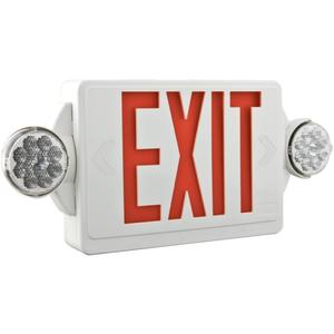 Lithonia Lighting Quantum LED Exit Sign/Emergency Light Combo, Exit Sign and Emergency Lights for Business, 2-Head Fixture, Red Letters, High Output Battery Backup, White (LHQM LED R HO M6)