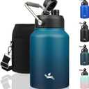 Konokyo Half Gallon Jug with Handle,64 oz Insulated Water Bottle with Carrying Pouch,Double Wall Vacuum Stainless Steel Metal Bottle,Indigo Black