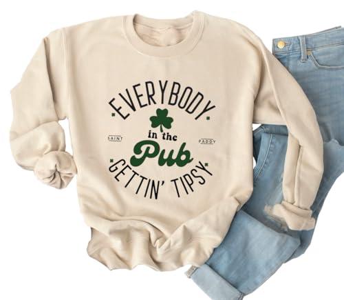 Yimoya St Patricks Day Sweatshirt Women Lucky St Patty Day Shirt Long Sleeve St Patricks Graphic Tops （S, Cream-6）