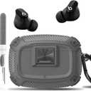 for Beats Studio Buds/Bud + Case Cover with Lock Clip 2021/2023, Rugged Shockproof Protective Hard Skin with Carabiner&Cleaner Pen Men Women for Beat Studio Buds/Bud Plus Earbuds - Grey