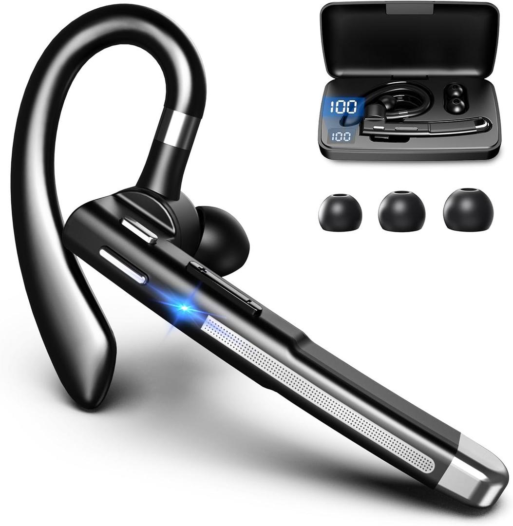 Bluetooth Headset, Wireless Bluetooth Earpiece with mic Trucker Headset for Phone Case Office Phones Built-in Microphone Manos Libres Noise Cancelling (Black)
