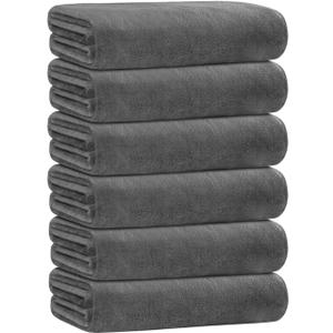 JML Microfiber Bath Towel Set, 6 Pack 30" x 60", Large, Soft Absorbent Microfiber Hair Towels for Adult, Men, Body, Grey