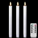 Taper Candles Battery Operated, Flameless Taper Candles with Remote Timer, White Real Wax LED Flameless Candlesticks for Christmas Home Decor(Set of 3, 0.78 x 9.65)