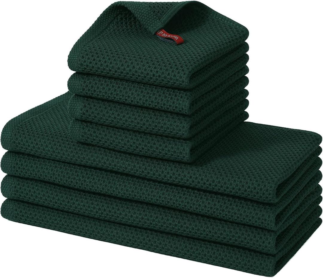 Homaxy 100% Cotton Kitchen Towels and Dishcloths Set, 12 x 12 Inches and 13 x 28 Inches, Set of 8 Bulk Kitchen Towels Set, Ultra Soft Absorbent Dish Cloths for Washing Dishes, Blackish Green
