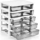 DEAYOU 5 Drawer Desktop Storage Bin Unit, Small Plastic Organizer, White Frame with Clear Drawer, Mini Container Case for Desk, Storing Craft, Accessory, Stationery