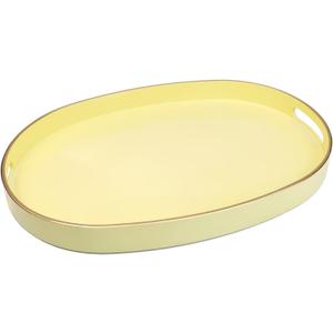 Spsyrine Yellow Plastic Serving Tray for Ottoman, Coffee Table, Oval Decorative Tray for Entertaining, Outdoor, Living Room, Home Decor (15.5" x 10.6" x 1.4")