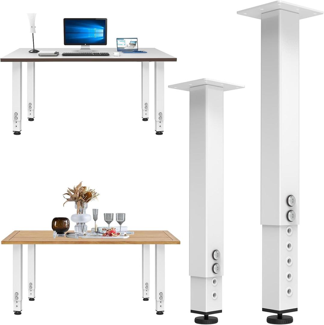 POROHOM 2PCS Adjustable Square Table Leg (14-24inch)Metal Desk Legs, Home Office DIY Furniture Leg Set for Tables, DIY desks, Counter Tops, Kitchen Tables,Office Desk (White)