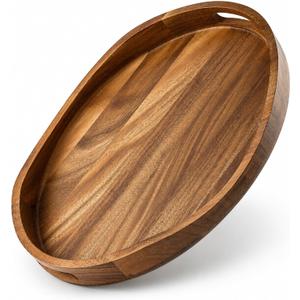 Oval Wood Ottoman Tray, 20 x 14.9 Inch Decorative Serving Tray for Coffee Table, Large Brown Wooden Tray for Living Room, Bedroom and Home Decor