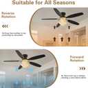 Crystal Ceiling Fan Fandelier with Lights-Ceiling Fans with Lights,54" Low Profile and Remote Control, Flush Mount, Reversible, Dimmable, Noiseless, Black Ceiling Fan for Bedroom