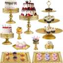 Jucoan 10 Pieces Gold Metal Cake Stand Set, Cupcake Holder Pastry Candy Fruits Serving Plate, Gold Dessert Table Stands and Trays Set for Wedding Birthday Baby Shower Bridal Shower Tea Party