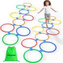Hopscotch Rings, 2-Set  20 Round Hoops (11-inch) + 30 Connectors, Agility Rings for Kids, Builds Gross Motor Skills, Preschool & Kindergarten PE, Indoor/Outdoor Playground Obstacle Course