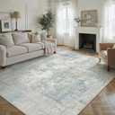 10x14 Washable Area Rug Blue Cream Abstract Non Slip Soft Low Pile Rug for Living Room Bedroom Dining Room Office Neutral Modern Indoor Large Throw Carpet for Home Decor