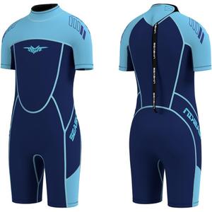 Seaskin Kids Wetsuit for Boys Girls Toddler 3mm Back Zip Thermal Swimsuits (4, Blue shorty)