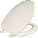 CHURCH Toilet Seat, Easy Clean Hinges Release for Deep Cleans, Durable Enameled Wood Seat, Elongated, Biscuit