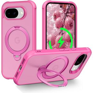 Magnetic for Google Pixel 10a Case with 360 Stand, Hot Pink | Rigorous Drop Protection, Invisible Kickstand, Skin-Feel Matte Translucent Slim Cover