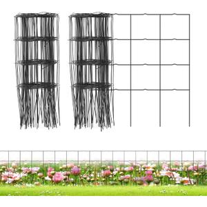 Decorative Garden Fence Border Rolls, Total 14 in x 40 ft 2 Pack Metal Folding Flat Wire Fencing for Yard, Black PVC Coated Outdoor Patio Landscape Flower Bed Edging