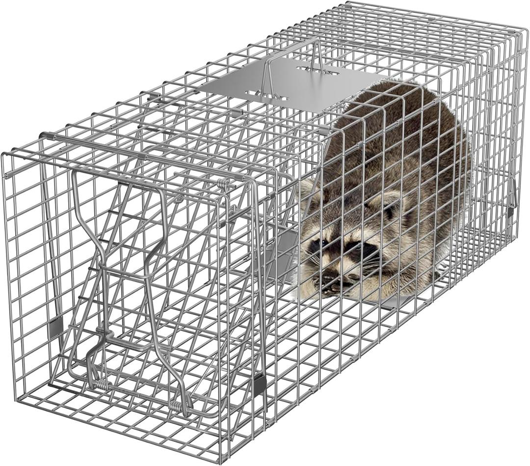 HomGarden Live Animal Cage Trap 32" X 12.5" X 12" w/Iron Door Steel Catch Release Rodent Cage for Rabbits, Groundhog, Stray Cat, Squirrel, Raccoon, Mole, Gopher, Chicken, Opossum, Skunk, Chipmunk