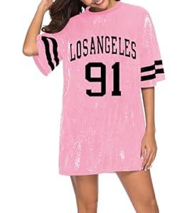 PORRCEY Juniors Short Sleeve Print Sequin Funny Dress Shirts (23178,Pink,XL)