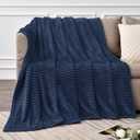 BEDELITE Fleece Throw Blanket for Couch 3D Ribbed Jacquard Soft and Warm Decorative Fuzzy Blanket Cozy, Fluffy, Plush Lightweight Navy Blue Throw Blankets for Bed, Sofa, 50x60 inches