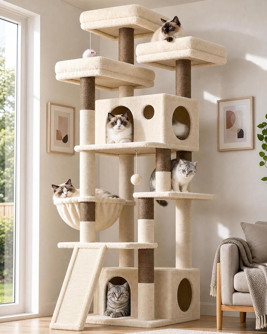 Globlazer Heavy Duty Cat Tree, 73in Tall Cat Tower, F73C, Beige