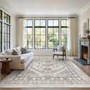 zesthome 7x9 Area Rug, Super Soft Washable Rugs for Living Room, Non-Slip Stain Resistant Vintage Rugs, Ultra-Thin Large Area Rugs (Brown/Beige,7'x9')