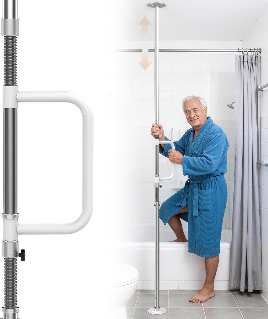 Transfer Pole, Adjustable Non-Slip Handle, 6.9-10FT Ceiling Height
No-Drill Tension Mount Floor to Ceiling Grab Bar, Holds 300-lb, Bath / Bed/ Living Transfers for Elderly, Limited Mobility