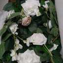 Ling's Moment 5FT White Artificial Flower Garland Fake Rose Green Leaves Floral Garland Arch Flowers Vine for Wedding Party Backdrop Decor Mantel Home Table Centerpieces Window Decorations