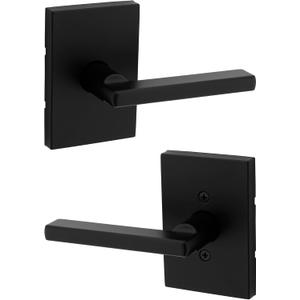 Kwikset Halifax Interior Passage Door Handle, Lever For Closet and Hallway Doors, Reversible Non-Locking Handle Lever, Matte Black, with Microban Protection