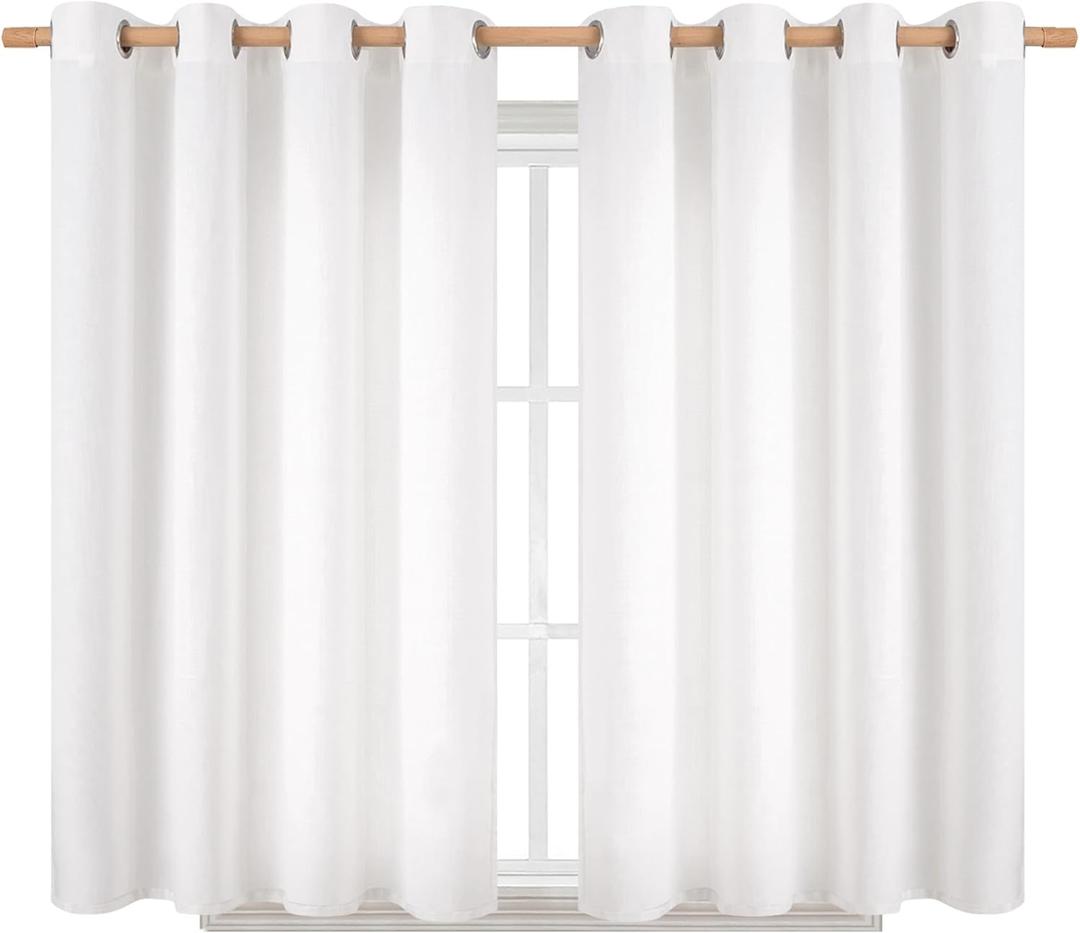 BGment Short Curtains for Bedroom,45 inch Length Faux Linen Curtains for Small Window Grommet Non-See Through Privacy Light Filtering Burlap Textured Kitchen Window,2 Panels,52 x 45 Inch,Pure White