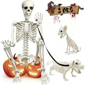 5.4Ft Posable Halloween Skeleton with Dog Cat Skeleton for Halloween Decor