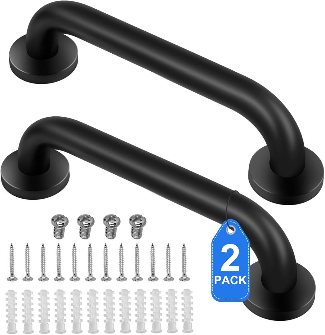2 Pack Shower Grab Bar, Stainless Steel Bathroom Grab Bar, Shower Handle, Bath Handle, Grab Bars for Handicap Elderly Seniors Bathroom Safety Grab Bar (12 InchBlack)