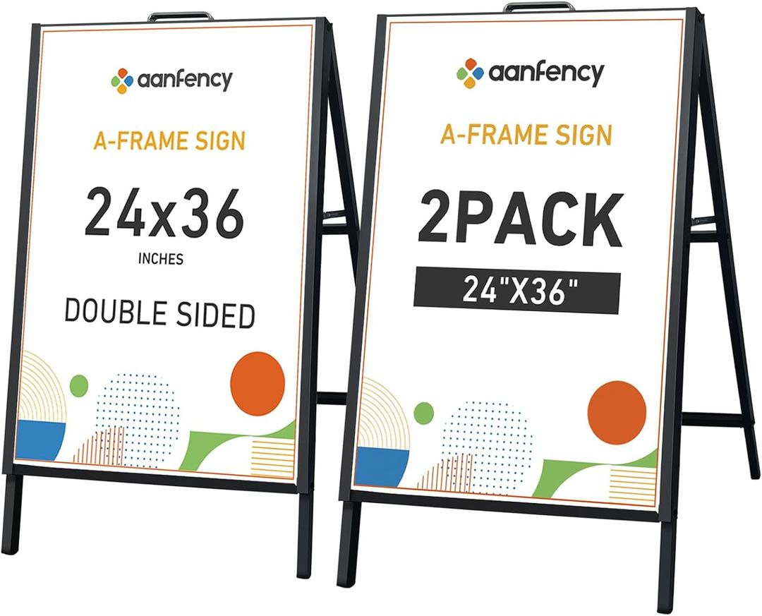A Frame Sign 24x36, Heavy Duty Double-Sided Sandwich Board | Heavy all-metal, weatherproof. Push-in poster swap. Folds flat, carry handle. For storefronts, open houses, trade shows.