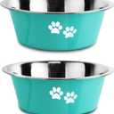 Stainless Steel Dog Bowls, Nonslip Rubber Bottom No Spill Proof Skid Metal Insulated Dog Bowls for Large Medium Small Breed Dogs (Green, 3.6 Cups/29 OZ)