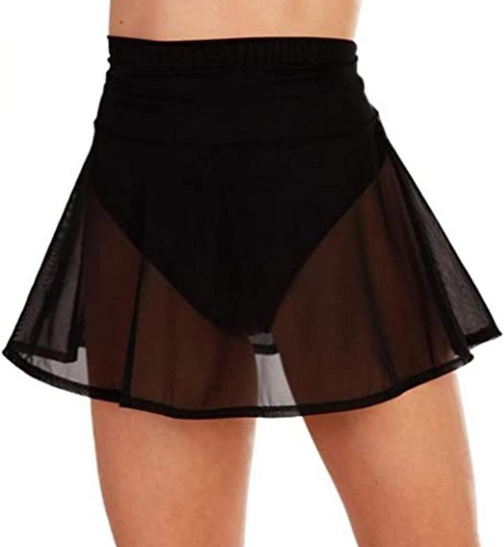 SHIBAOZI Women Girls Swim Cover Ups Swimsuit Cover-up Skirts Short Mesh Sheer See-Thru Bikini Coverups (Large, Black)