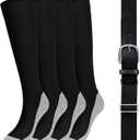 Haysandy Baseball Sock and Belt Combo Set of 2 Thick Adjustable Softball Socks with Elastic Waist Belt for Youth Adults (Large, Black)