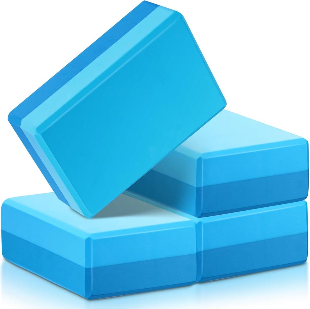 Liliful 4 Pcs Yoga Blocks Bulk EVA Foam Exercise Yoga Brick Soft Non Slip Surface Foam Blocks High Density Yoga Blocks to Improve Strength, Balance Lightweight Yoga Brick 9''x6''x3''(Blue)