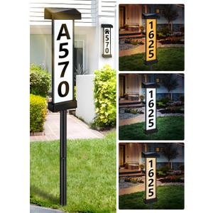 DBF Solar Address Sign, Dual-Sided House Numbers for Outside Waterproof, 3 Colors LED Illuminated Solar Powered Address Plaque with Stakes, Outdoor House Number for Yard Street Home Garden