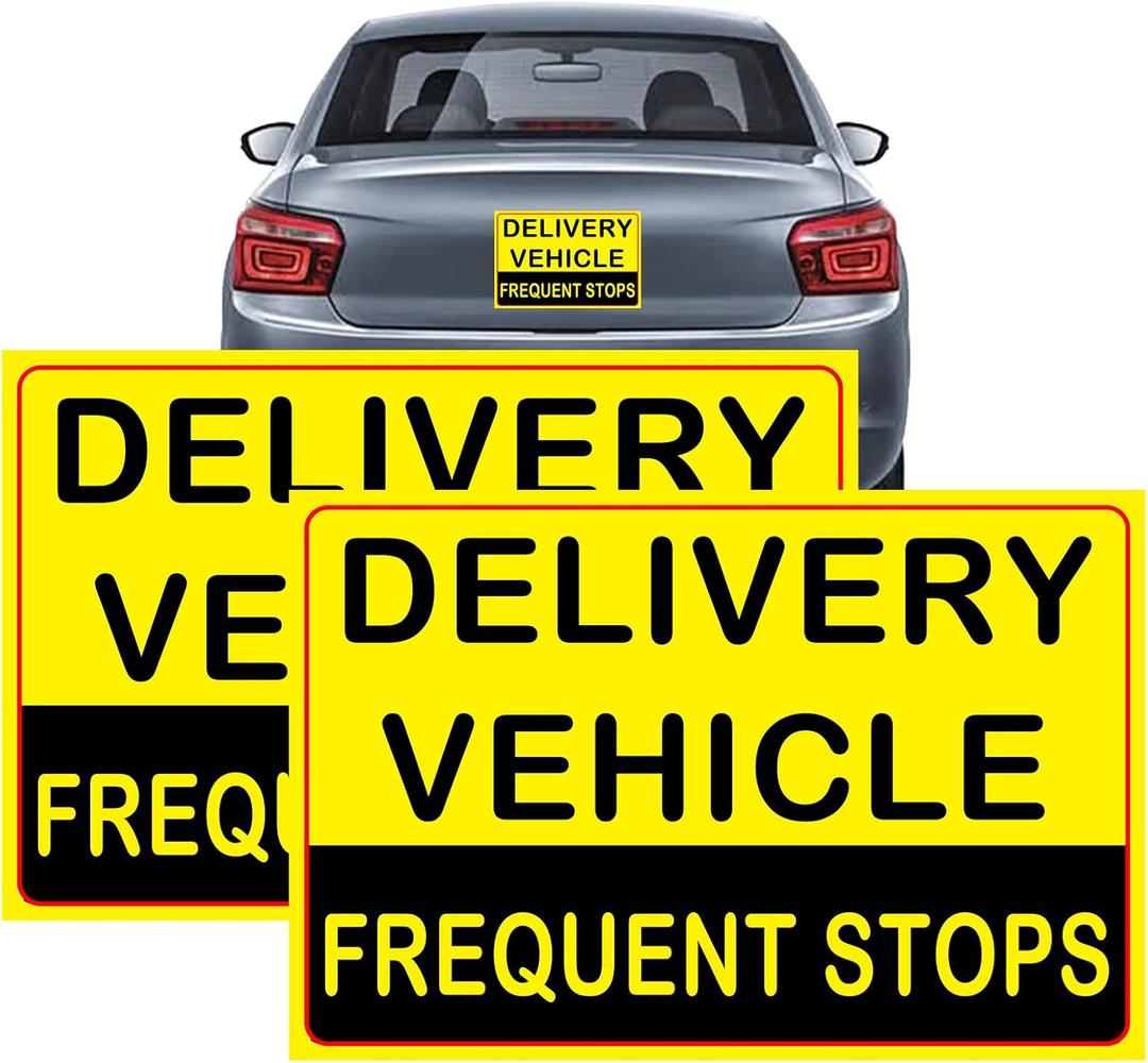 Magnetic Delivery Vehicle Frequent Stops Signs,Caution This Vehicle Makes Frequent Stops Magnet,Reflective Magnetic Safety Warning Sign Sticker for Carrier delivery Fleet Car Truck Van Flex Driver 2 pack (12X8") (yellow)