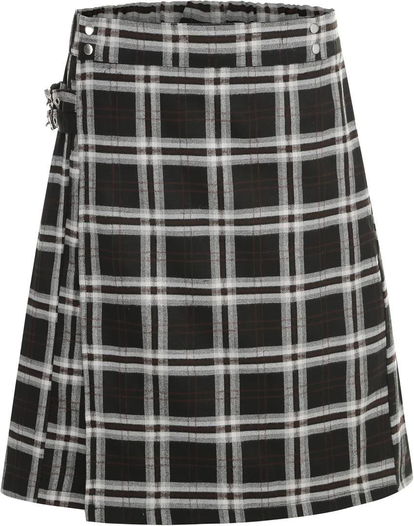 GRAJTCIN Scottish Tartan Kilt for Men Traditional Highland Utility Kilts (Black, XL)