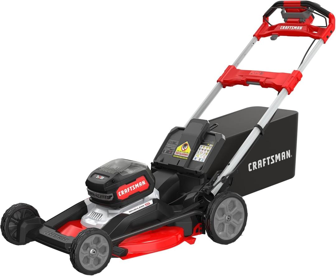 CRAFTSMAN V20 BRUSHLESS RP 21 in Rear Wheel Driver Mower, 2 x 9Ah Batteries and 2 Chargers Included, Up to 70 Min of Runtime, Self-Propelled, LED Headlights, Dual Blades (CMCMWSP320X2)