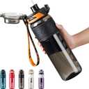 TKK Sports Water Bottles with Removable Straw 34 oz Leak-proof Flip Top Lid BPA Free Tritan Bottles with Strap for School, Fitness, Gym, Outdoor, Black