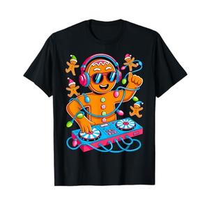 Retro Christmas House Music Gingerbread DJ Techno Rave EDM T-Shirt L