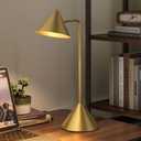 HISEEGO Metal Desk Lamp, 3000k Soft Light Modern Desk Lamp with Dimmer Switch, Adjustable Lighting with Swivel Arm Reading Lamp for Bedside Table, Office Desk, Task Light, Living Room (Gold)