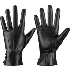 ISHISBEB Leather Gloves for Women Winter Warm Gloves Touch Screen Warm Wool Lined Texting Driving Gloves, Small