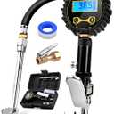 AZUNO Digital Tire Inflator with Pressure Gauge, 200 PSI, Heavy Duty Air Compressor Accessories, with Rubber Hose Lock on Air Chuck and Quick Connect Coupler, Comes with a Portable Carrying Box