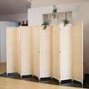 8 Panel Bamboo Room Divider - 5.6 ft Tall Natural Beige Folding Privacy Screen, Double-Sided Freestanding Partition Wall with Natural Wood Frame for Home Office & Corner Privacy